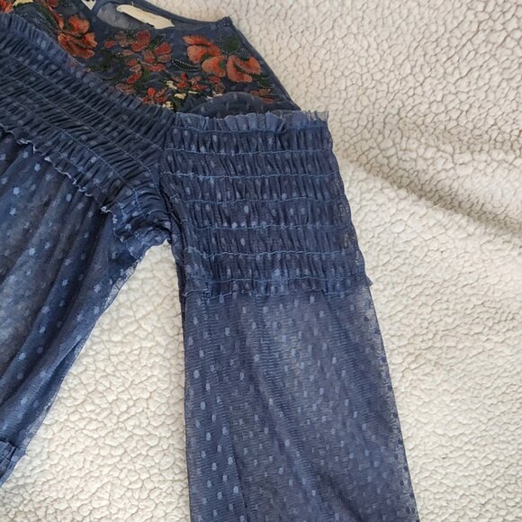 Anthropology Maeve Blue Embroidered Polka Dot Lined Dress - size Large - Picture 2 of 6